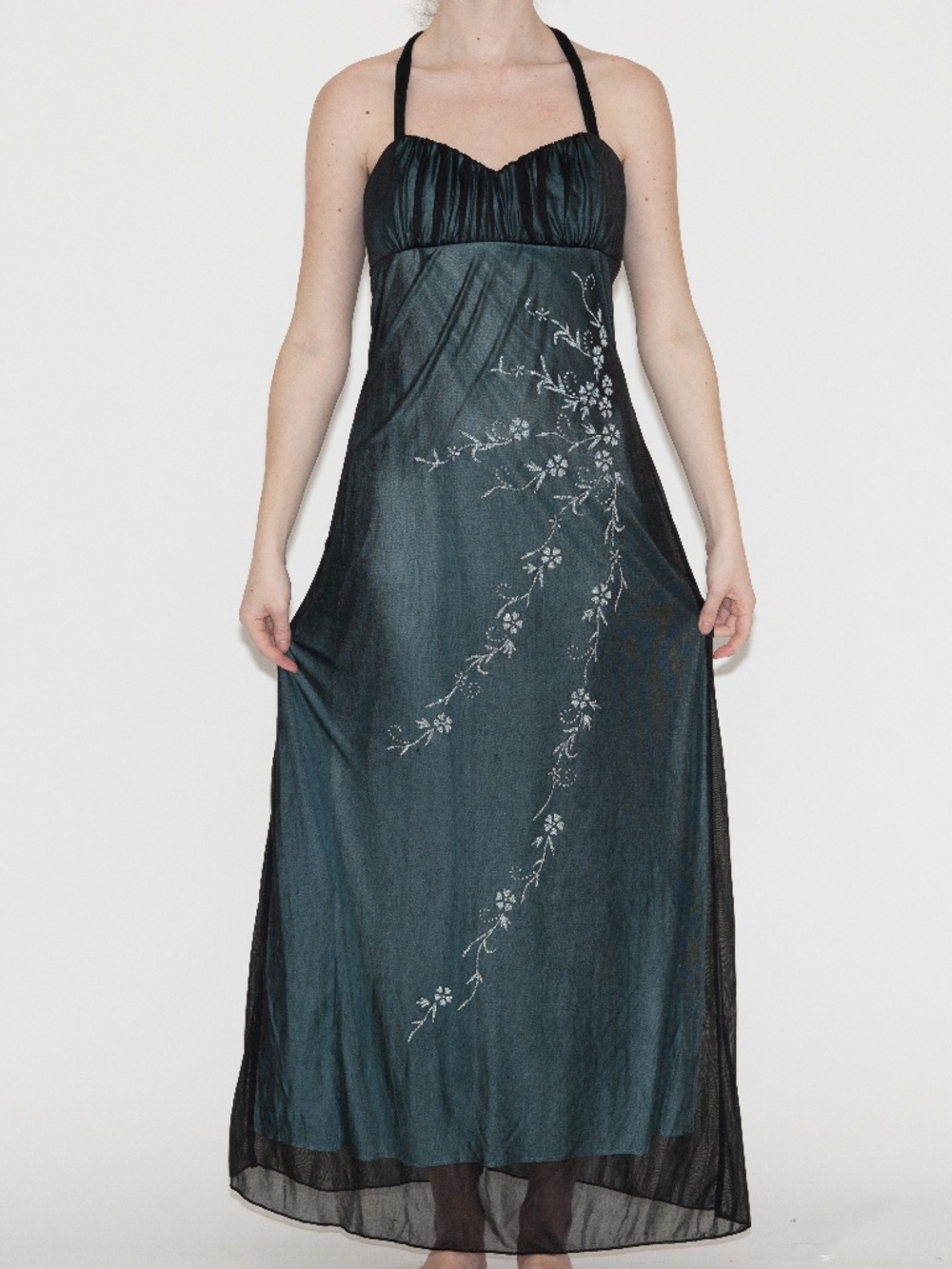 Y2k formal beaded halter dress maxi length size XL trixxi polyester